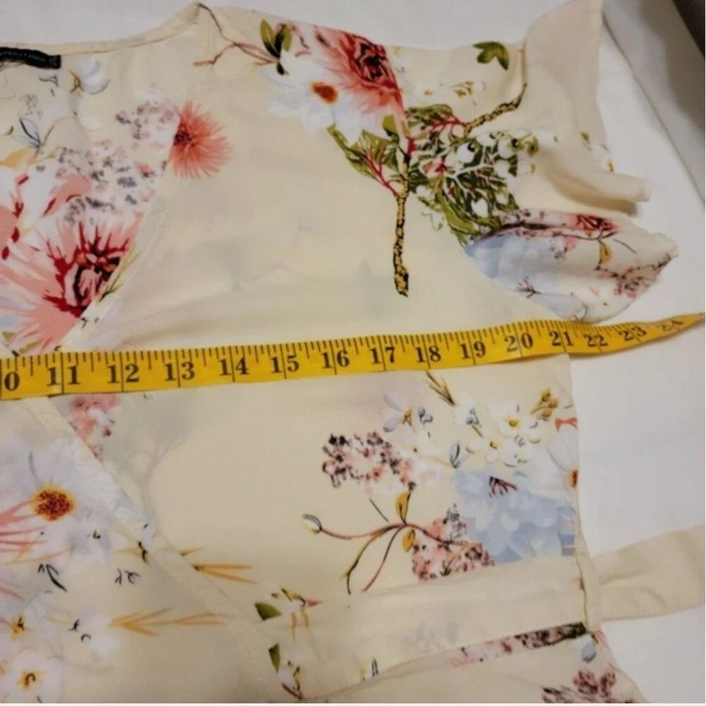 Acanela Expedition Women's Floral Wrap Midi Raffledi Dress Flutter Sleeve Size L